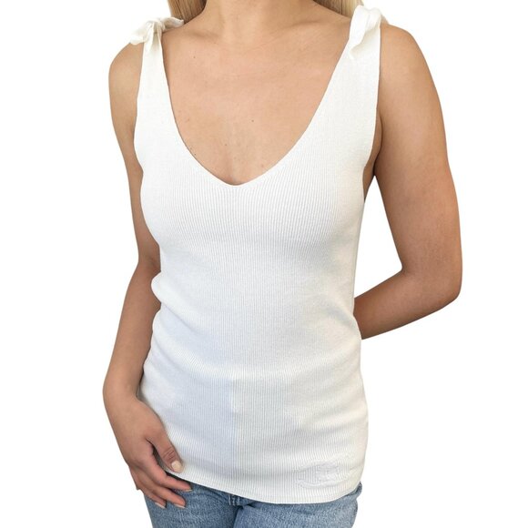 CHANEL Vintage 05P CC Logo Rib Knit Tank Top #38 V-neck